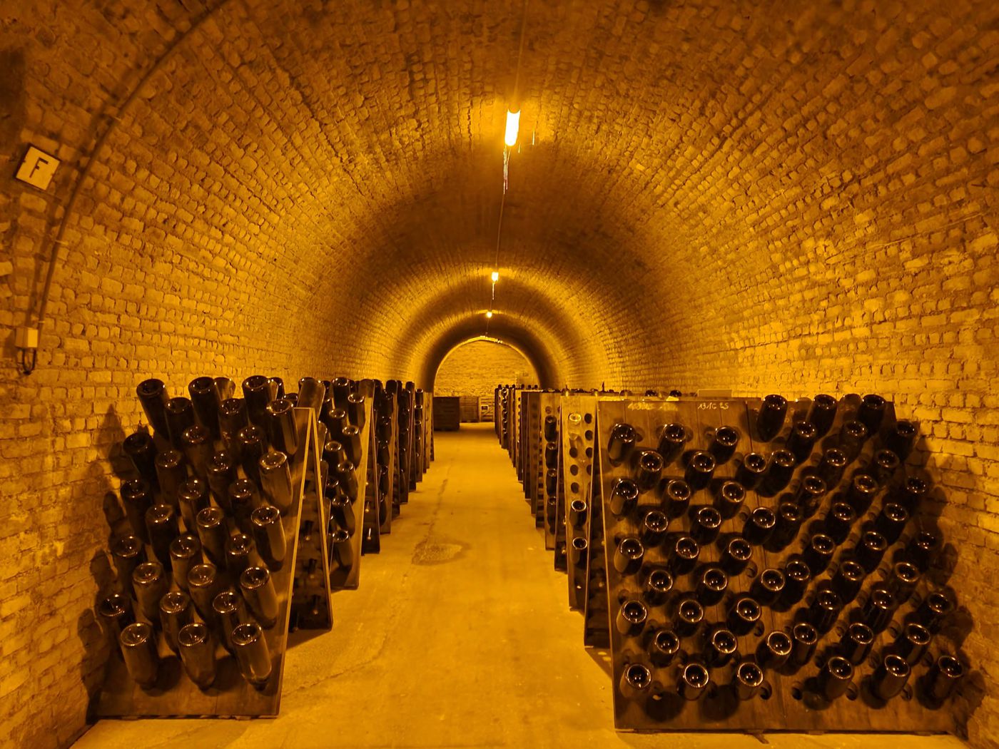 Champagne cellar with bottles